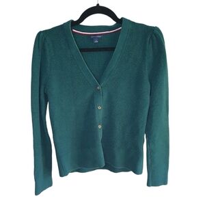 TOMMY HILFIGER‎ Button Up Sweater Ruched Shoulder Emrald Women's Size M